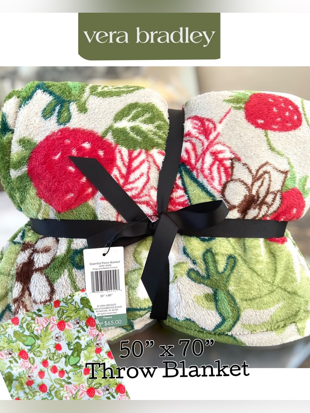 - 🌸 Vera Bradley NWT Frogs and Berries 50”x80 Throw Blanket